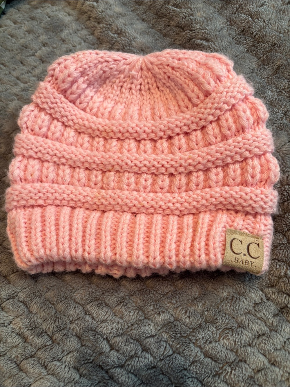 C.C Baby Pink Knit Cable Beanie for baby.
